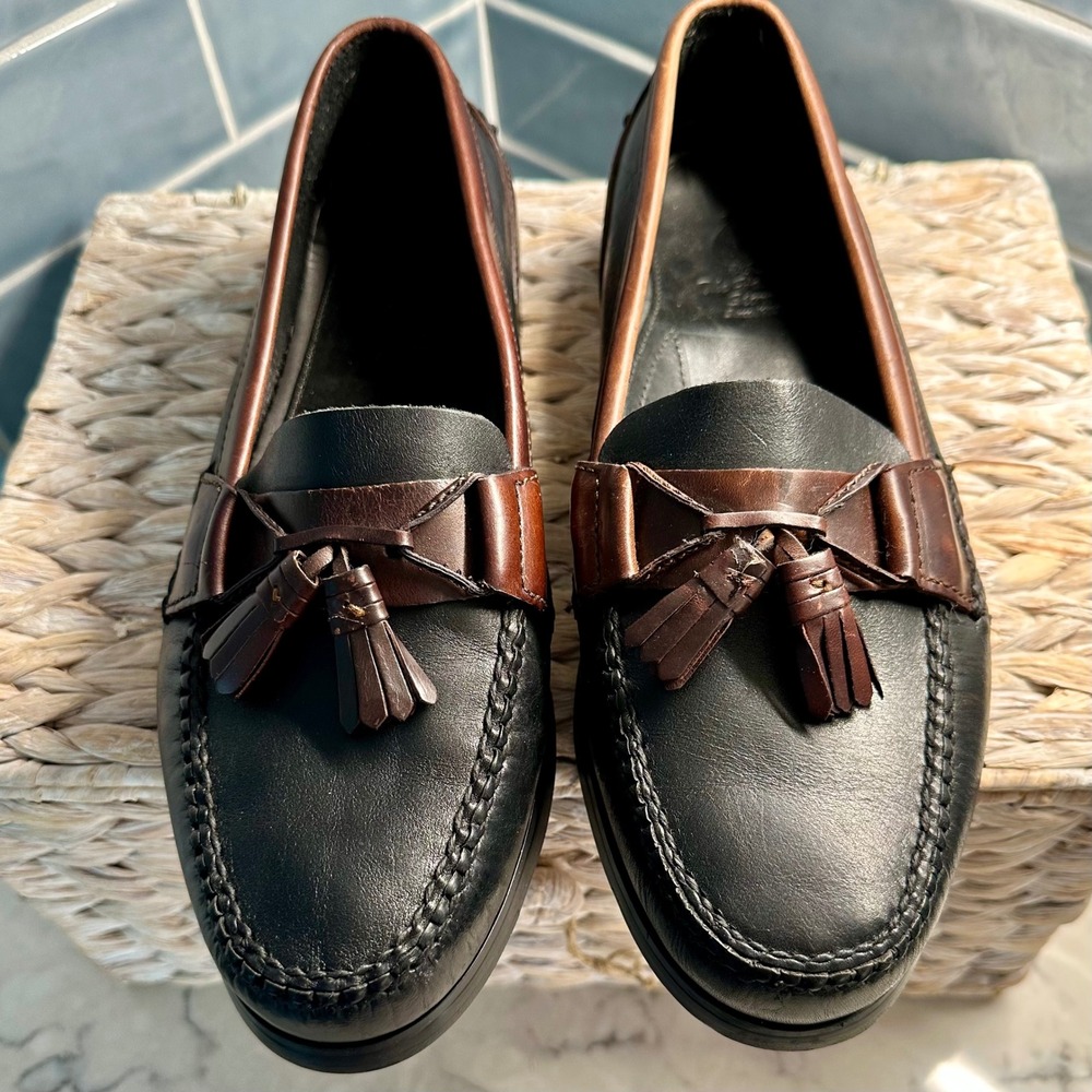 The Holmes Store‎ T.B. Phelps Brown & Black Leather Tassel Penny Loafers Size 10